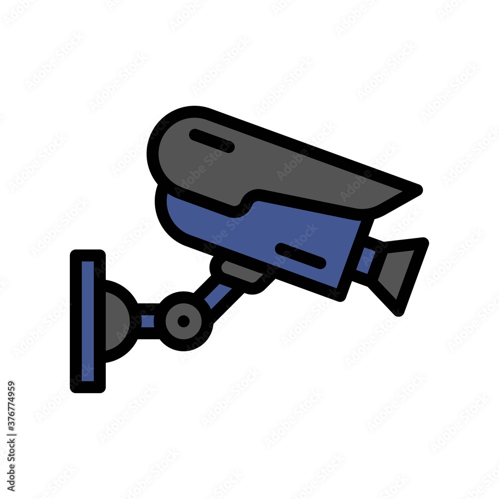 administrative related cc tv camera on wall vector with editable stroke,
