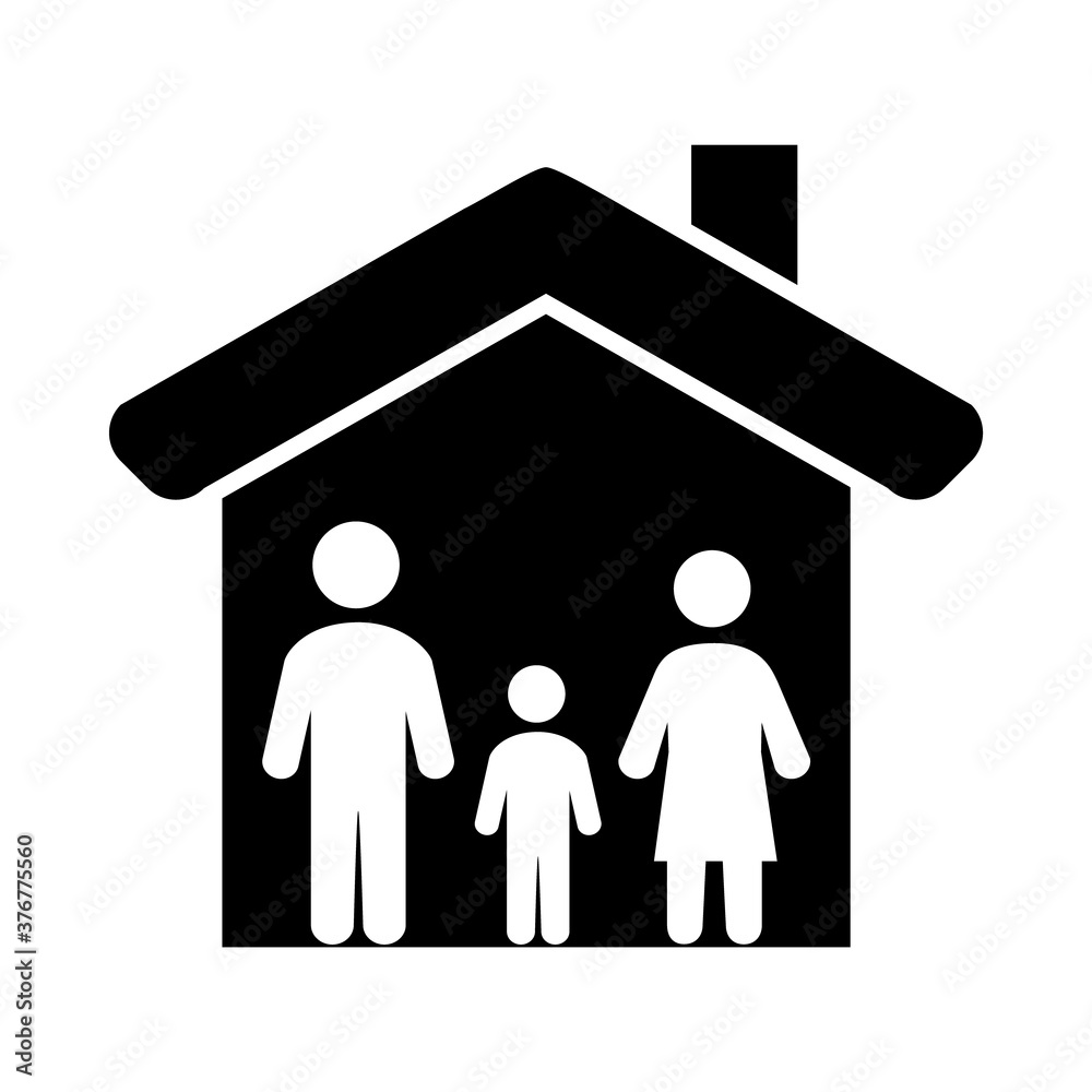 family in the house icon, silhouette style family in the house icon, silhouette style