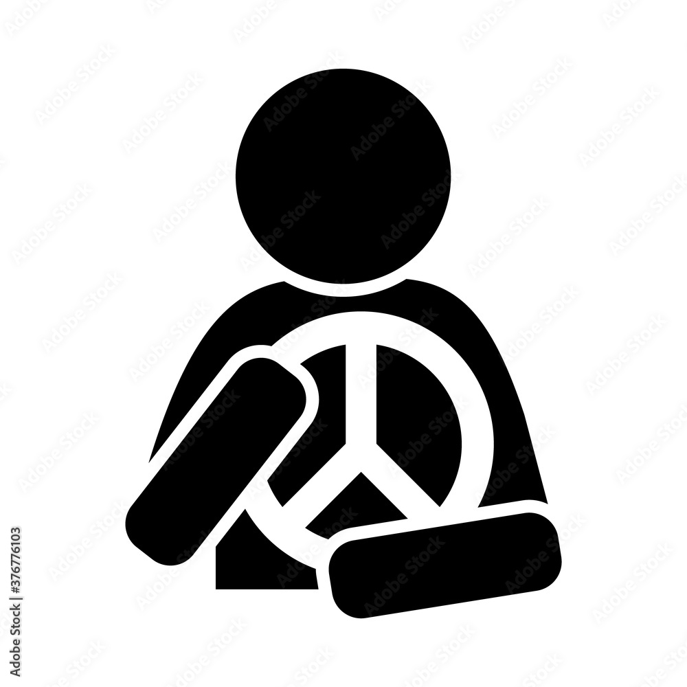 pictogram man hugging a peace symbol icon, silhouette style