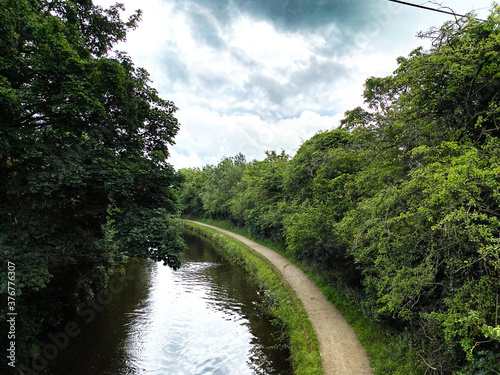 The Leeds to Liverpool canal  on a cloudy day in  Gargrave  Skipton  UK 