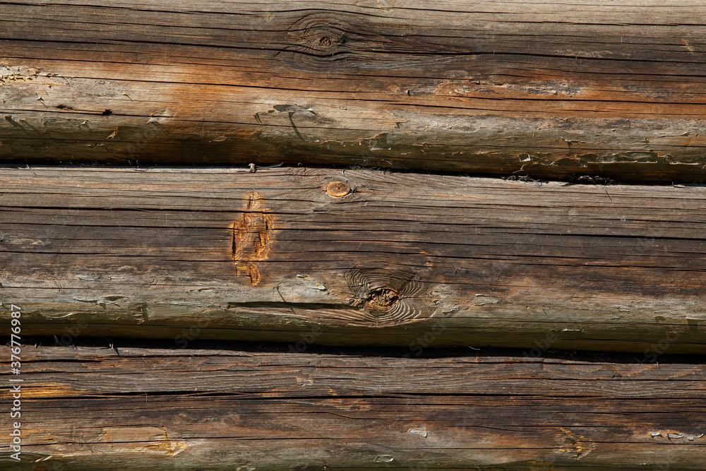 Wood texture. Old wall with beams made of natural wood with knots. Close up Wood texture. Old wall with beams made of natural wood with knots. Close up