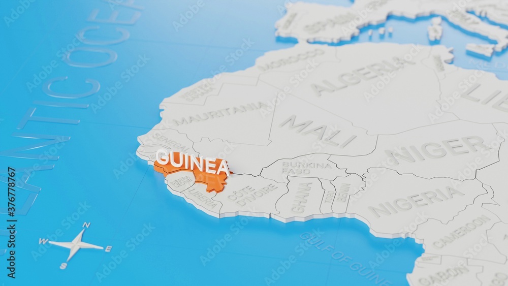 Fototapeta premium Gunea highlighted on a white simplified 3D world map. Digital 3D render..