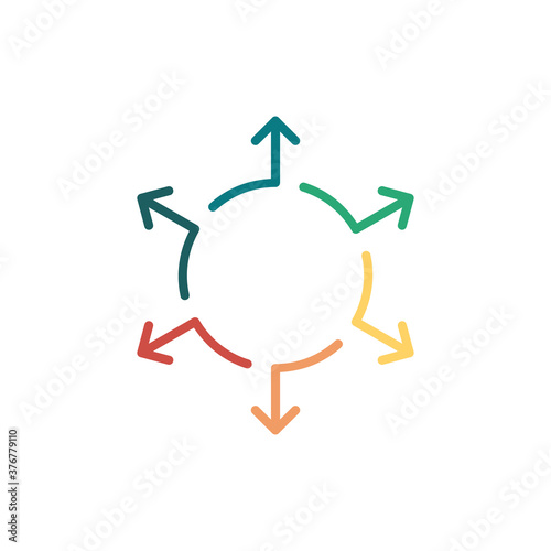 Infographic arrows. Grow expand spread your company idea influence concept elements icon logo. Arrows in different direction. Stock vector illustration isolated on white background.