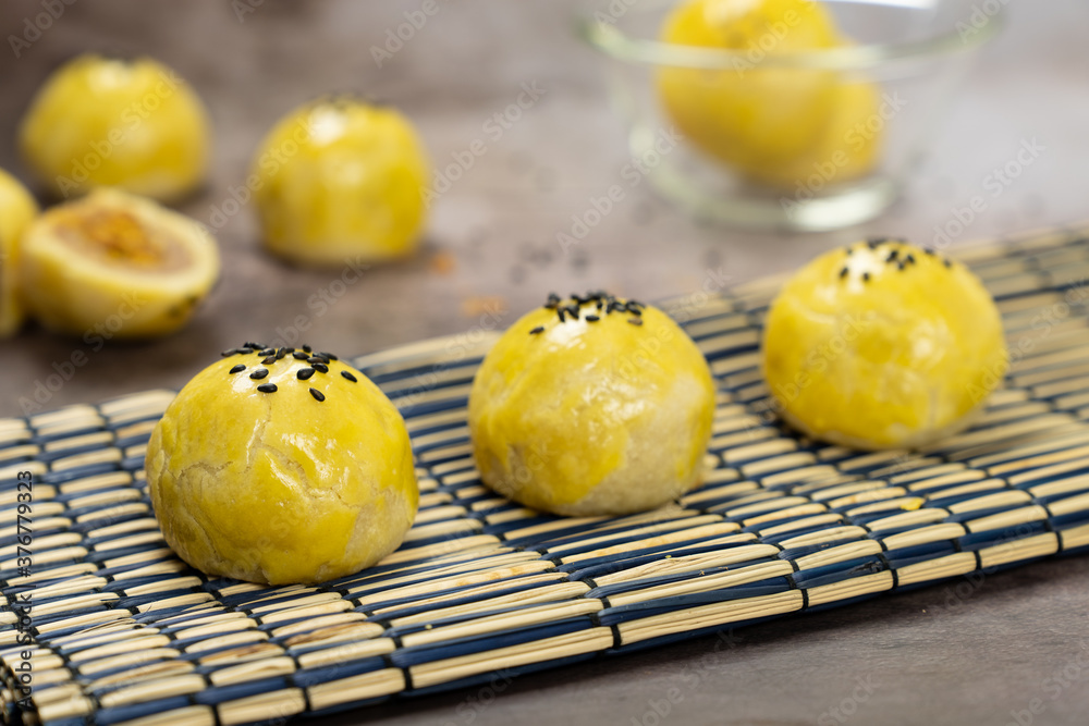 Shanghai yam paste with pork floss mooncake for Chinese Mid Autumn Festival celebration Shanghai yam paste with pork floss mooncake for Chinese Mid Autumn Festival celebration