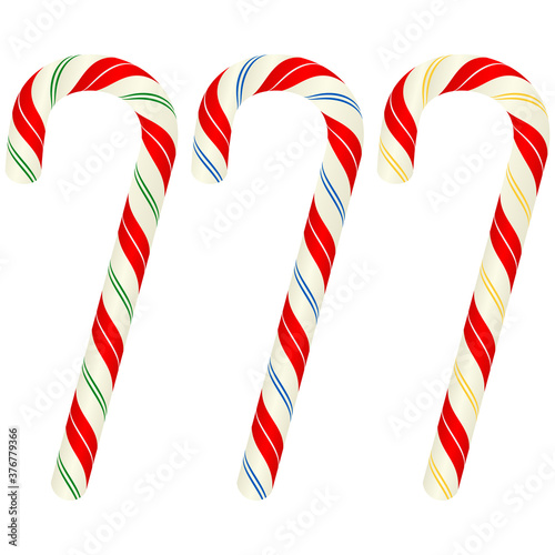 Christmas candy canes isolated on white, vector illustration
