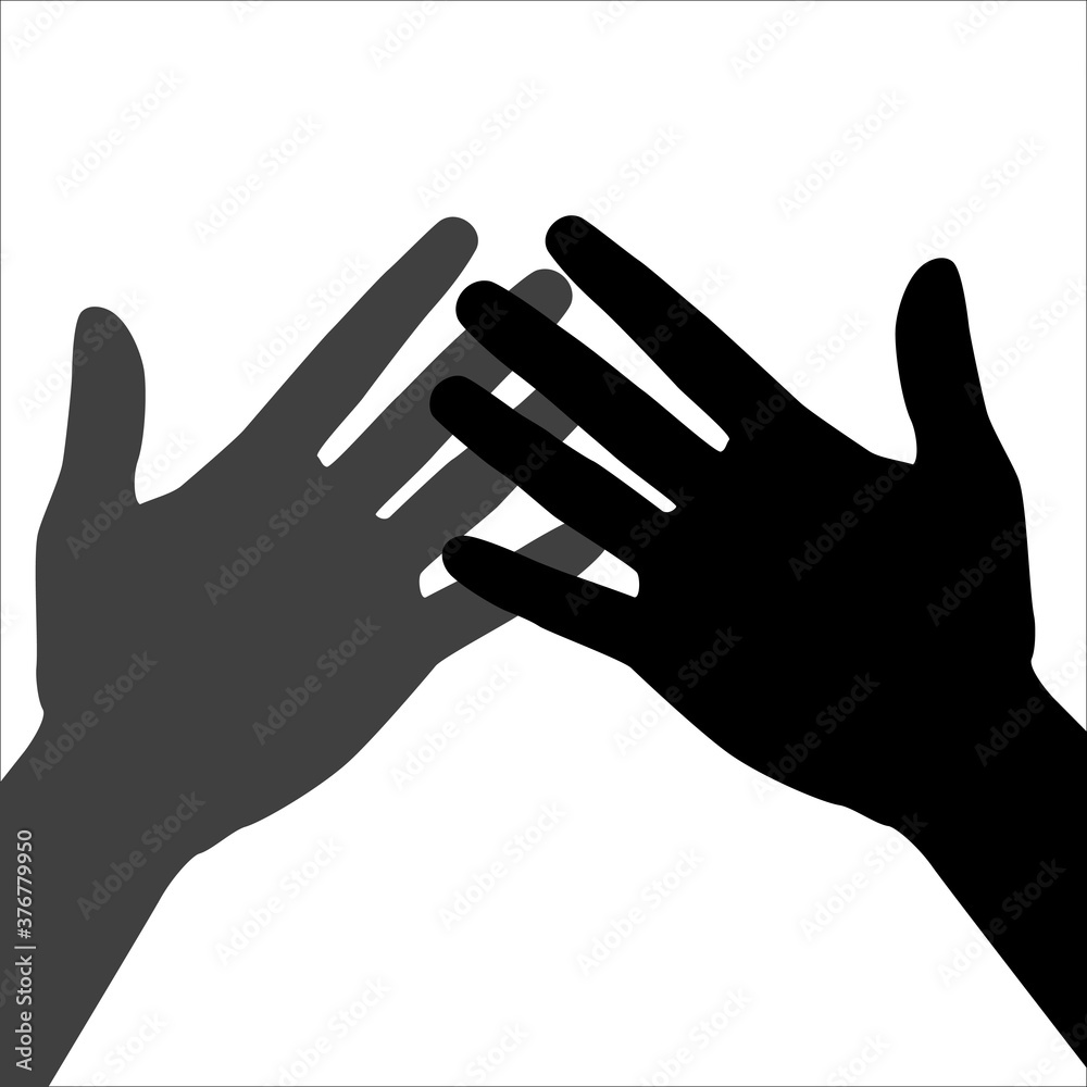 Front view of two crossed human hands.Silhouette of clapping hands ...