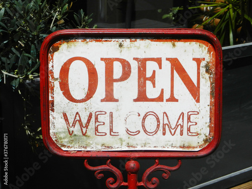 Metal retro sign Open welcome