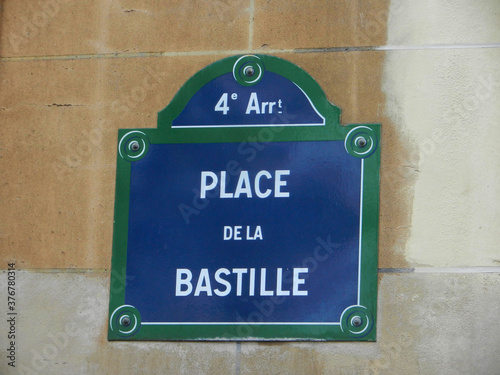 Photography Typical paris street sign Place de la Bastille