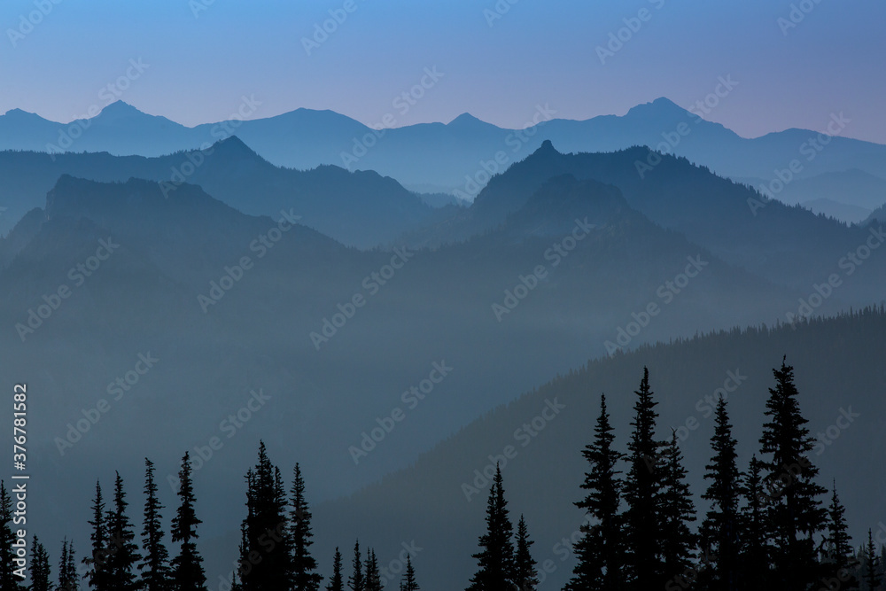 View of mountain range in Mount Rainier National Park View of mountain range in Mount Rainier National Park