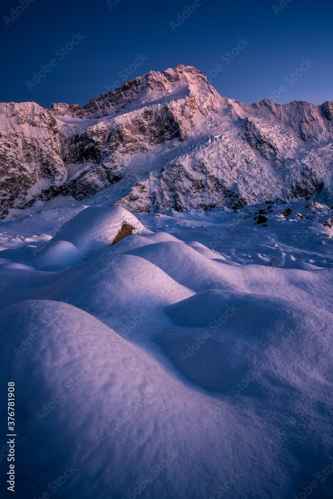 View of snow covered Mount Sefton in Mount Cook National Park View of snow covered Mount Sefton in Mount Cook National Park