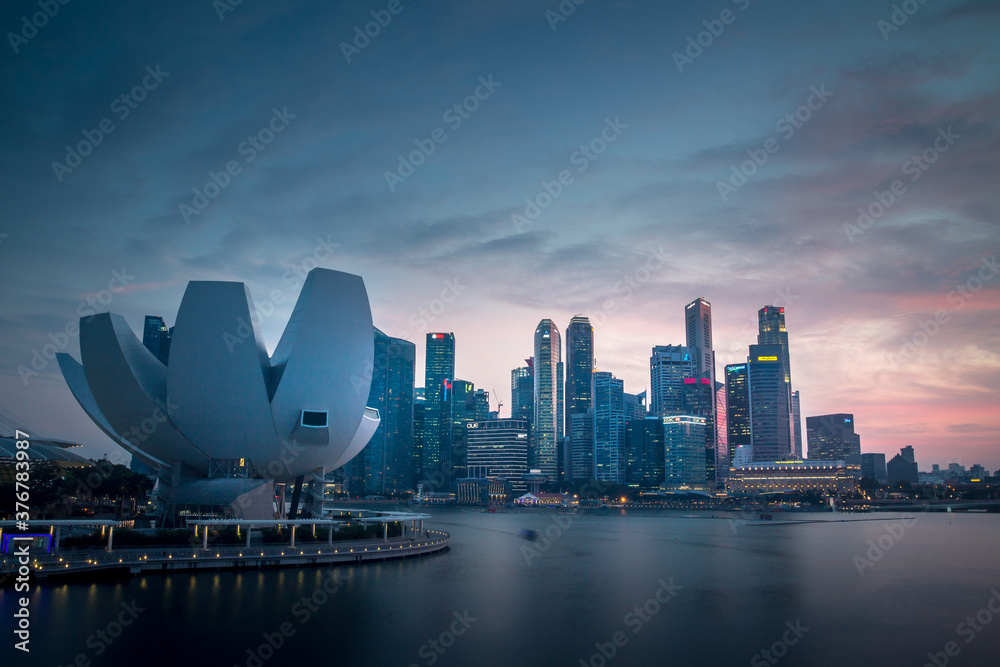 Scenic view of Singapore city by sea