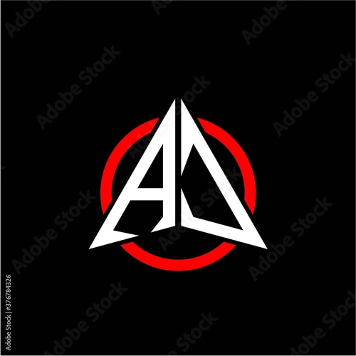 initial logo arrow A J White color with red ring isolated on black background