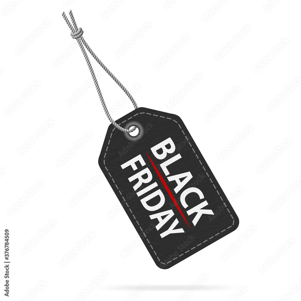 Black Friday sale tag, black paper label, 3d vector illustration