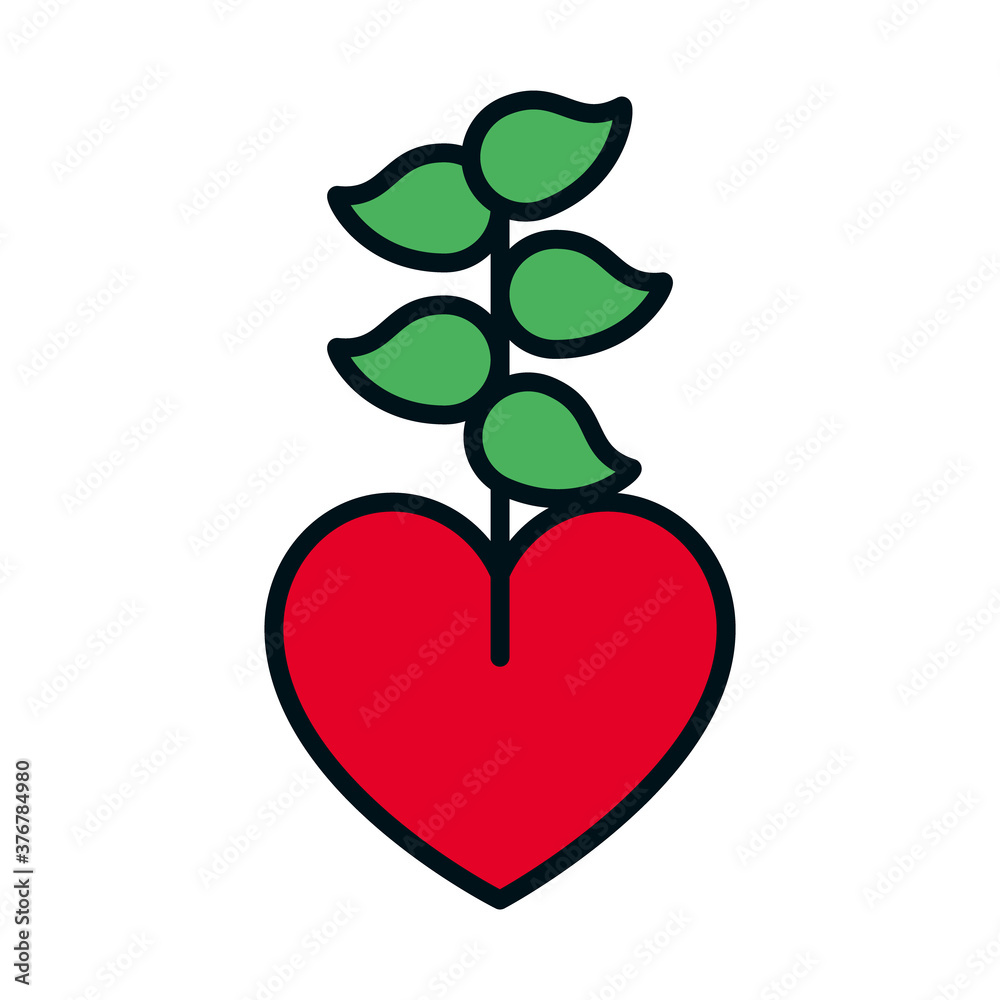 Fototapeta premium heart plant icon, line and fill style