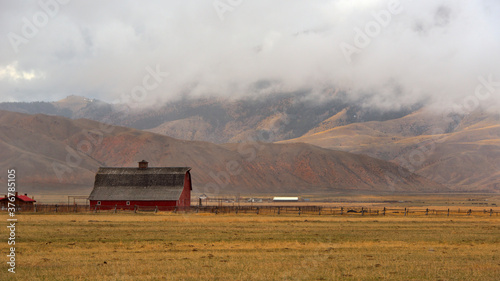 View of red barn near Dell in Southwest Montana