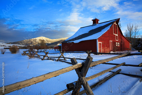 Red barn in Bozeman, Montana photo