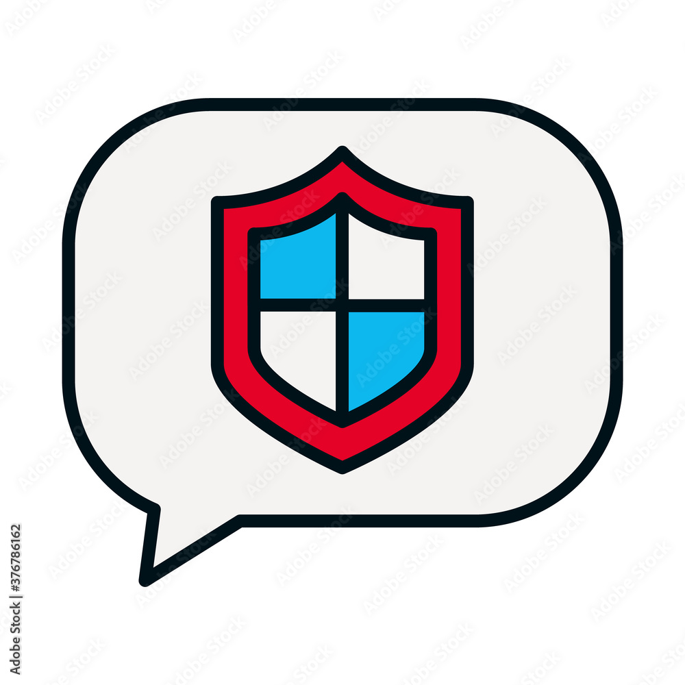 speech bubble with shield icon, line and fill style speech bubble with shield icon, line and fill style