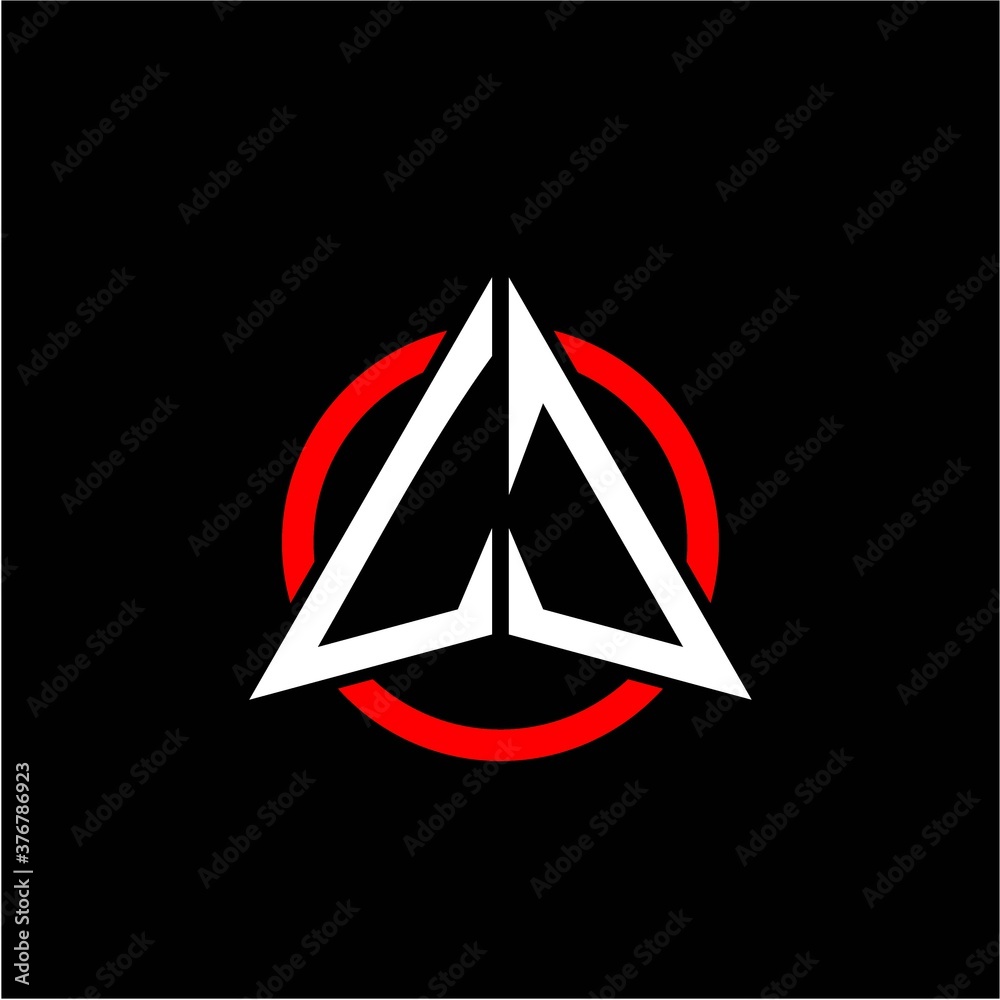 initial logo arrow L J White color with red ring isolated on black background initial logo arrow L J White color with red ring isolated on black background