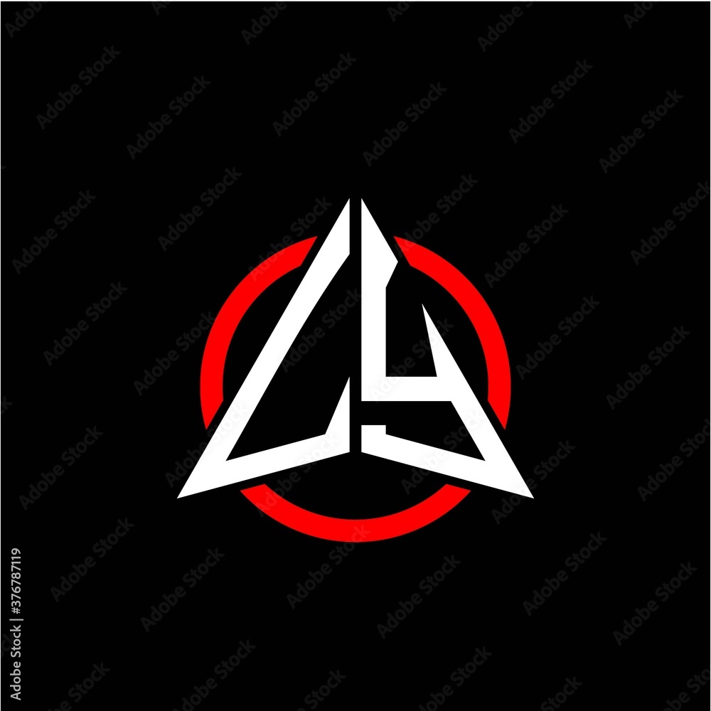 initial logo arrow L Y White color with red ring isolated on black background initial logo arrow L Y White color with red ring isolated on black background