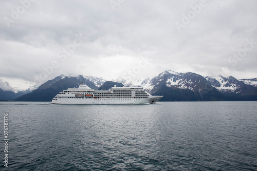 View of cruise ship sailing in sea in Kenai Fjords National Park