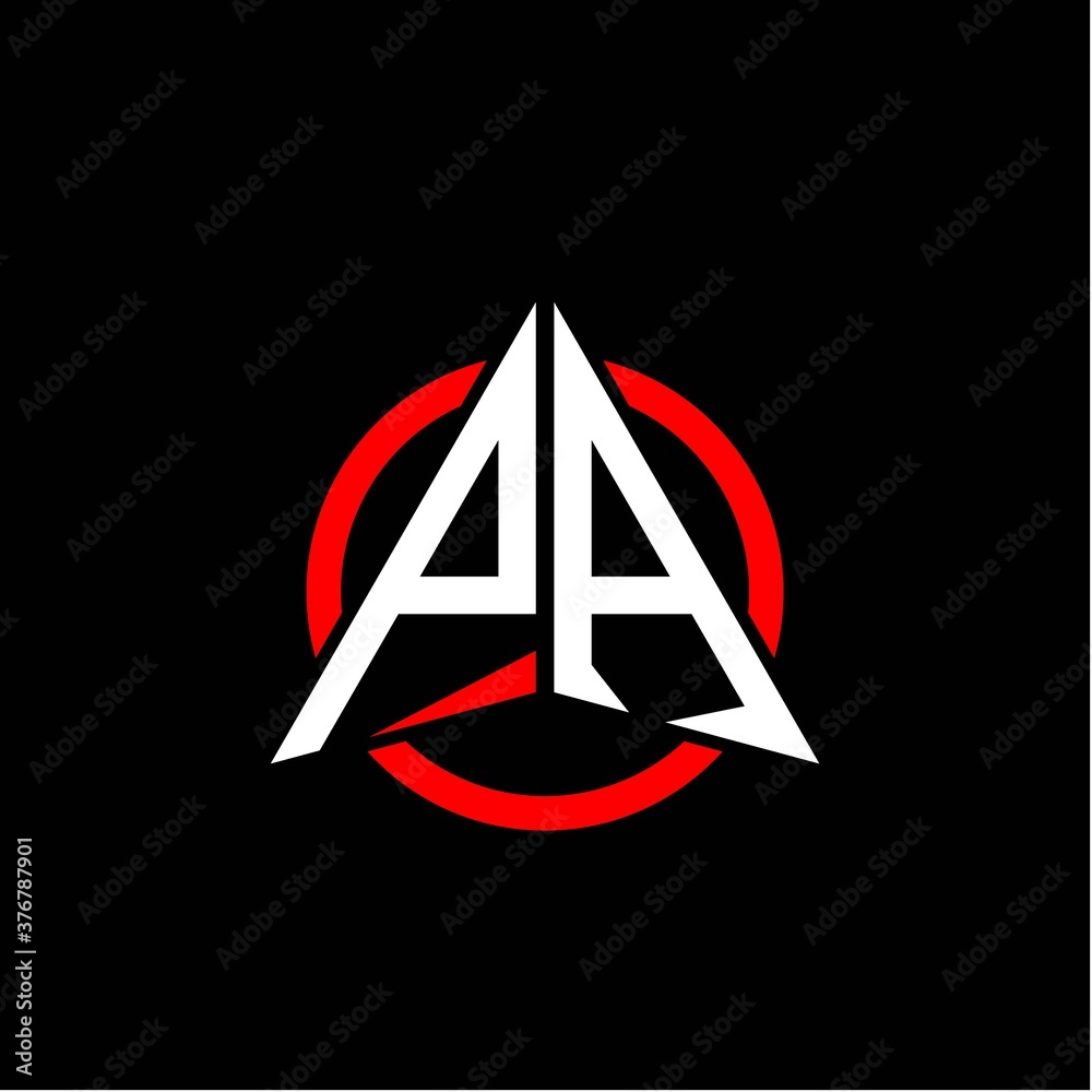 initial logo arrow P A White color with red ring isolated on black background initial logo arrow P A White color with red ring isolated on black background