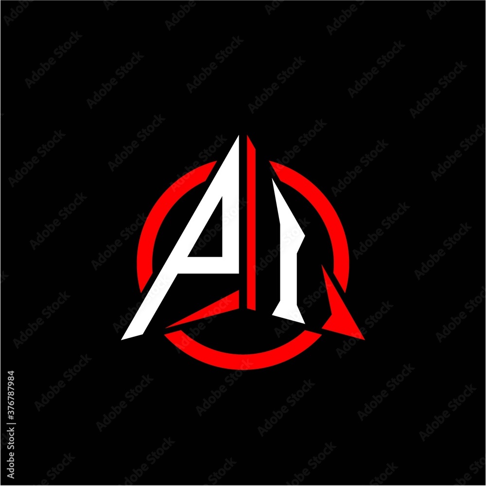 initial logo arrow P I White color with red ring isolated on black background initial logo arrow P I White color with red ring isolated on black background