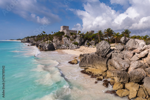 View of Tulum ruins by sea photo