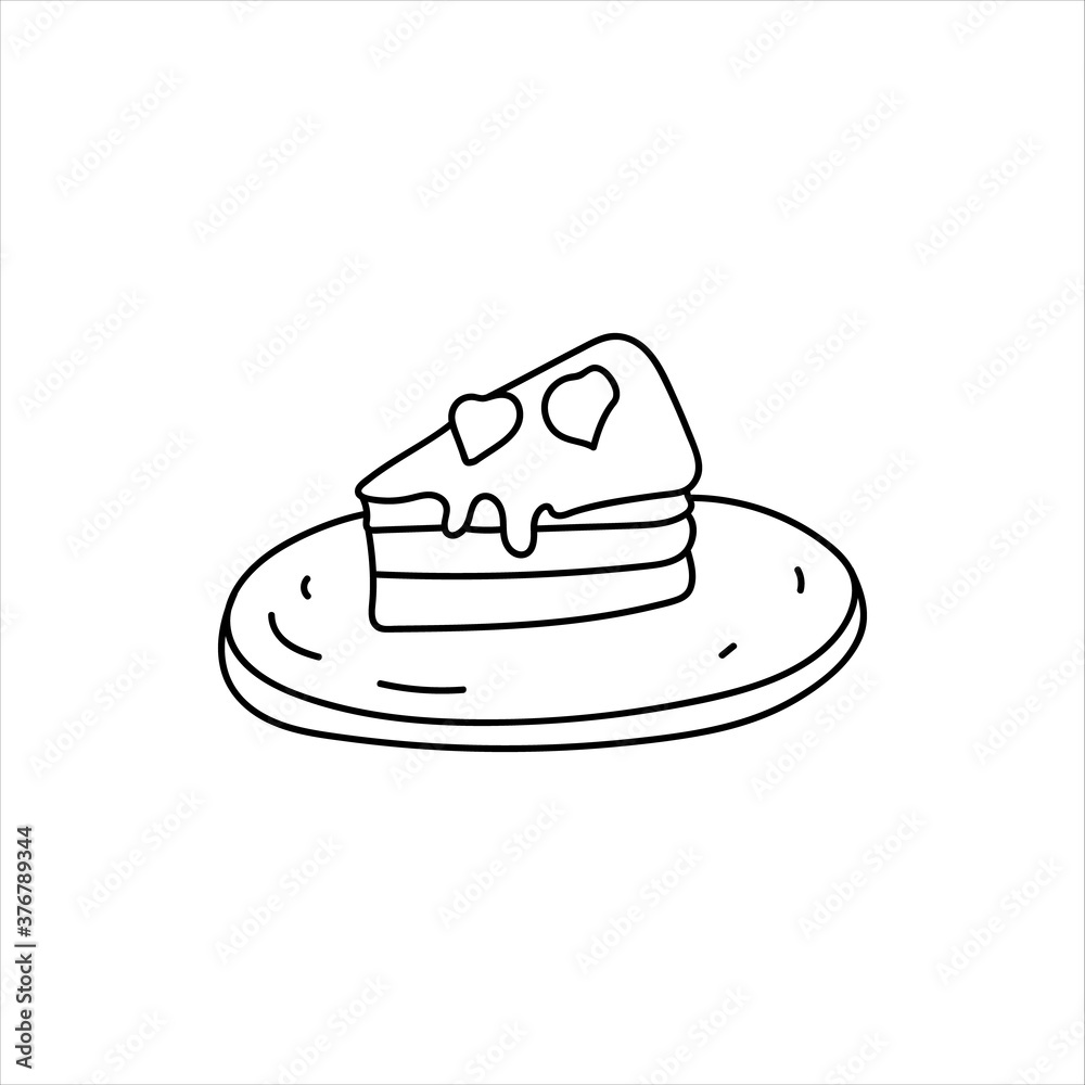 A piece of cake on a plate. Doodle element. Simple vector sketch illustration isolated on a white background A piece of cake on a plate. Doodle element. Simple vector sketch illustration isolated on a white background