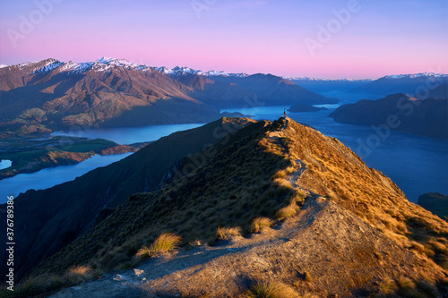 Scenic view of Roy's Peak during sunrise in Wanka, New Zealand photo