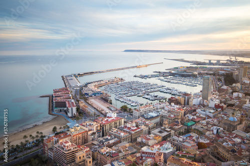 Aerial view of Port of Alicante with city photo