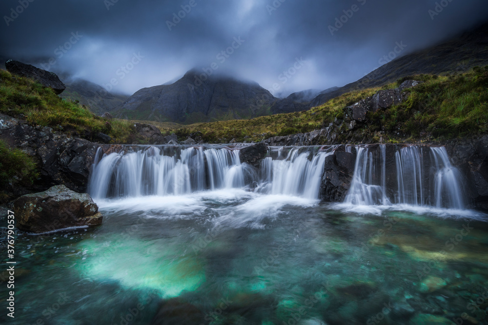 Scenic view of Fairy Pools at dawn Scenic view of Fairy Pools at dawn
