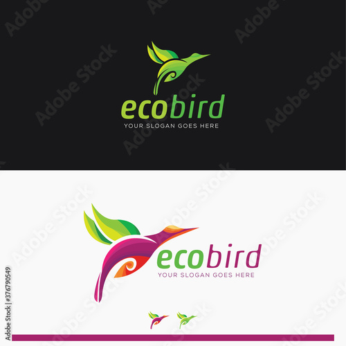 Creative modern Abstract leaf bird logo,  eco bird logo, , Colorful bird logo design template