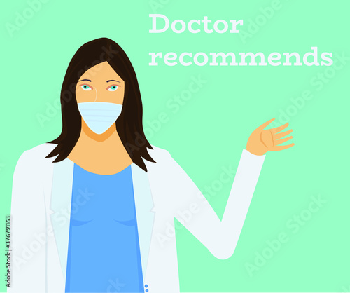 A doctor recommends something. Vector illustration.