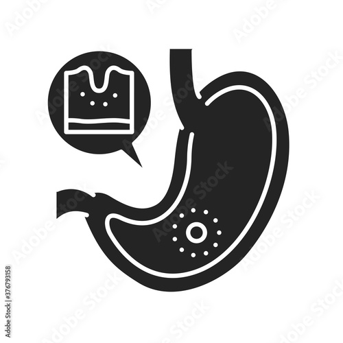 Stomach disease gastritis glyph black icon. Gastric inflammation. Human organ concept. Sign for web page, mobile app, button, logo.