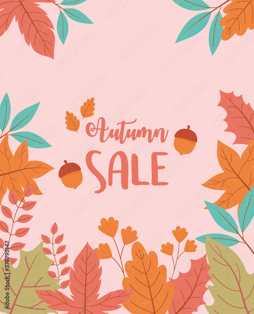 autumn sale, shopping sale or promo poster tree leaves background