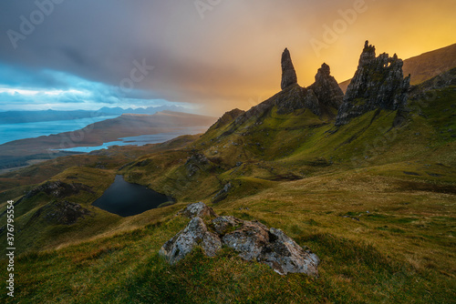 View of The Old Man of Storr during sunset