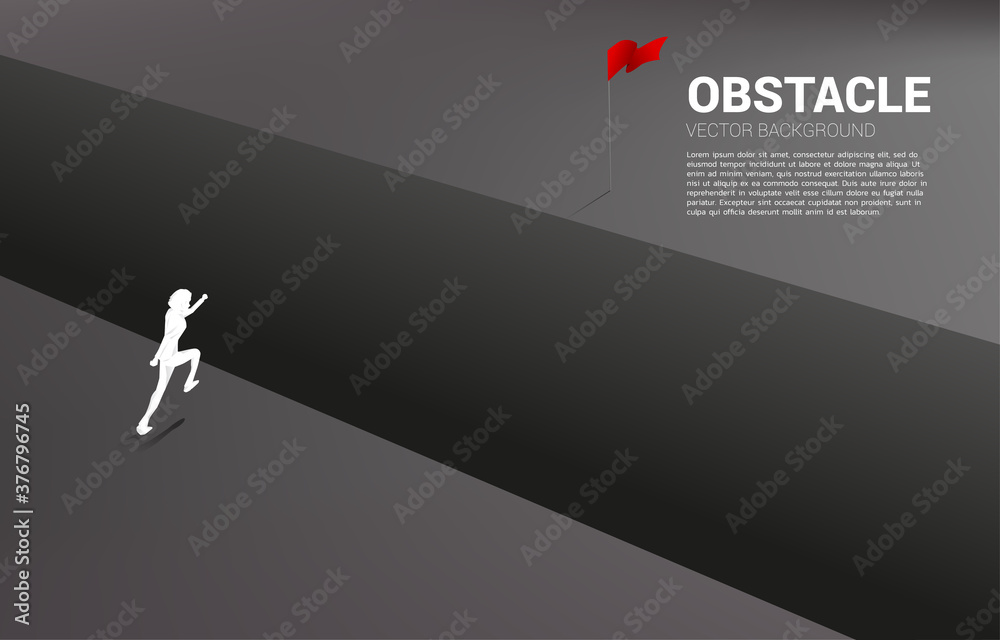 silhouette of businessman running across abyss to goal. concept of business challenge and obstacle silhouette of businessman running across abyss to goal. concept of business challenge and obstacle