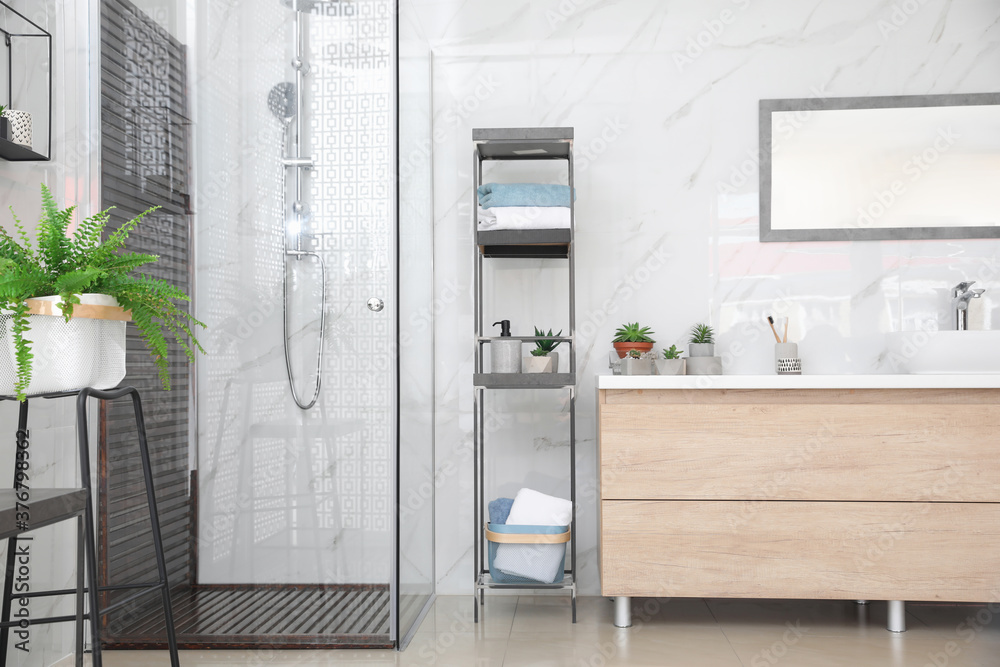 Bathroom interior with shower stall and counter. Idea for design Bathroom interior with shower stall and counter. Idea for design