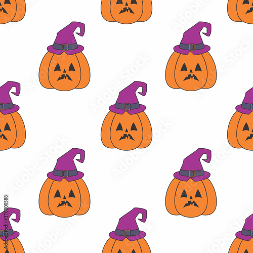 Halloween seamless patterns with cute characters. Colorful vector background