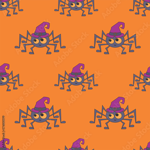 Halloween seamless patterns with cute characters. Colorful vector background
