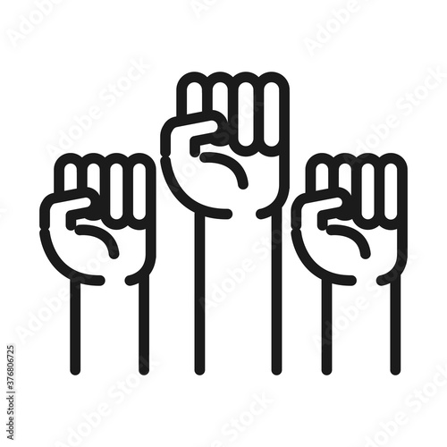feminism movement icon, fists raised up, female rights pictogram line style