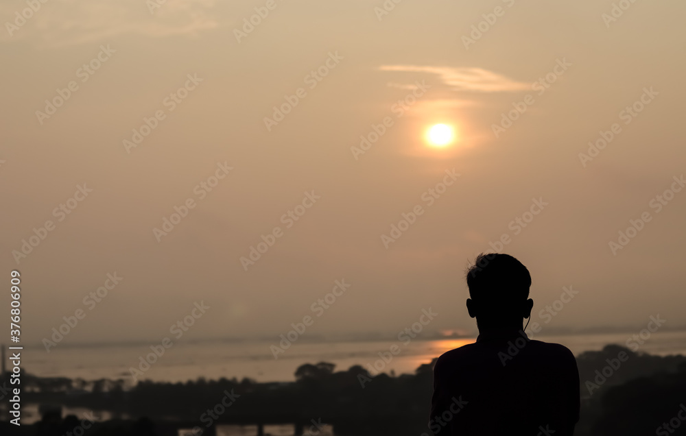 silhouette of a man in the morning
