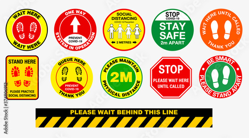 The Floor social distancing stickers or public health practices for covid-19 or health and safety protocols or new normal lifestyle concept. eps 10 vector, easy to modify