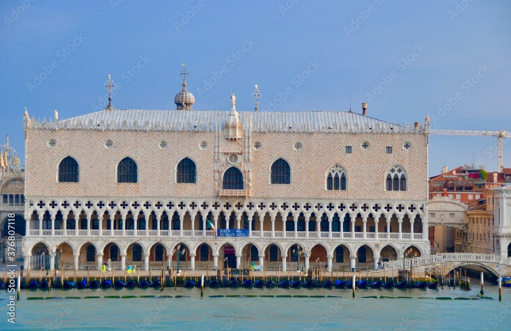 The Beautiful architecture of the Doge Palace Venice Italy as seen from the Venetian Lagoon
