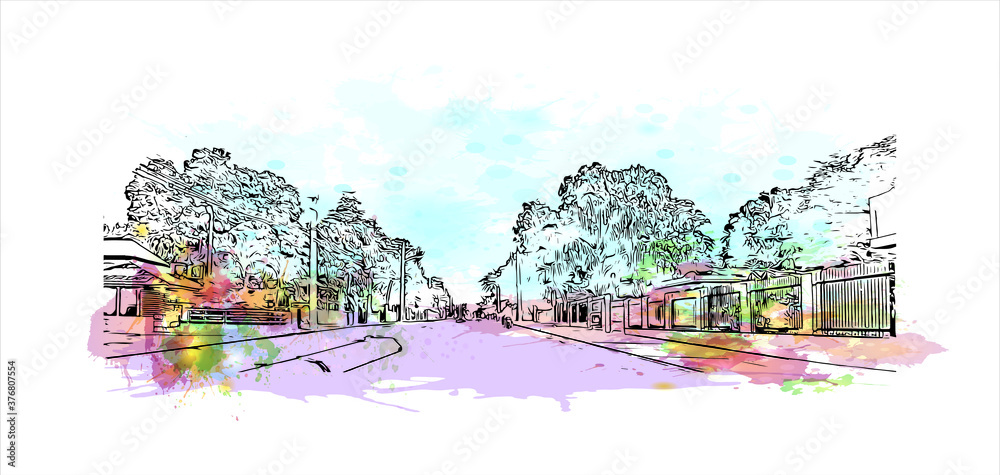 Building view with landmark of Azua de Compostela, also known simply as