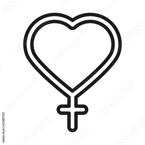 feminism movement icon, heart shaped gender sign, female rights pictogram line style