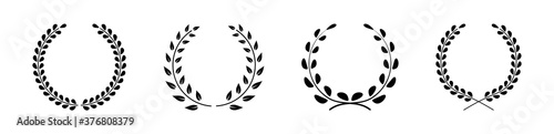 Circular laurel foliate chaplet black symbol silhouette vector set collection