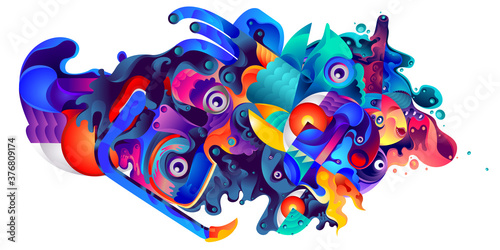 Vector illustration asian cultural ethnic pattern background monster
