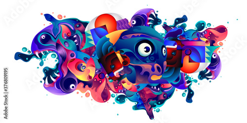 Vector illustration asian cultural ethnic pattern background monster