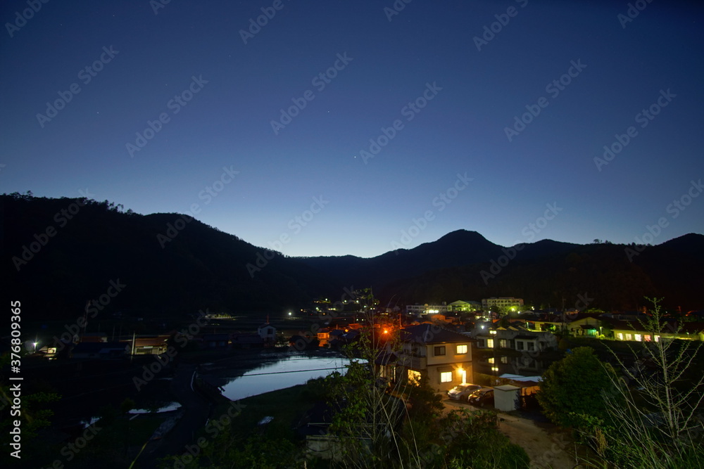 landscape of a small town  at night in rural of Japan, Hongo. 